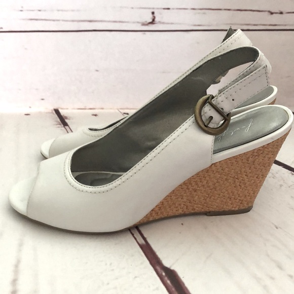 Marks & Spencer White Leather Peeptoe Wedges - Picture 3 of 5